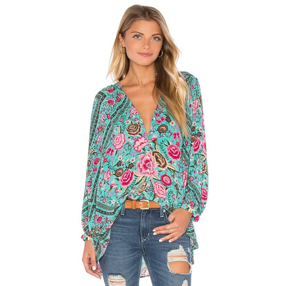 Spell & the Gypsy Collective Babushka Turquoise Blouse Shorts Set XS - Picture 3 of 16